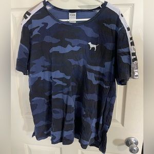 PINK Victoria’s Secret Blue Camo Silver Ladies Tee EUC GUC Size X-LARGE XL